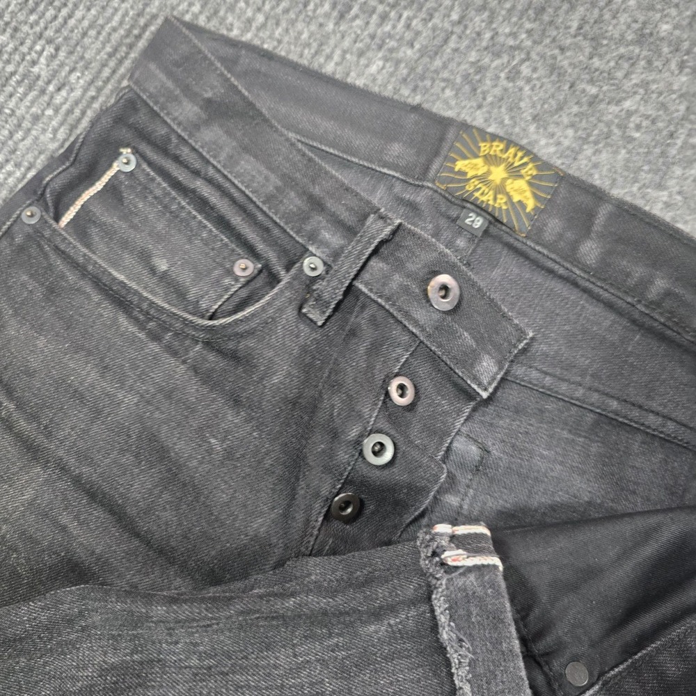 Brave Star Jeans Mens 29 Black Charcoal Wash Slim Tapered Selvedge USA 30x27